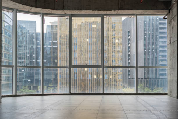 Large French windows in a new unrenovated office