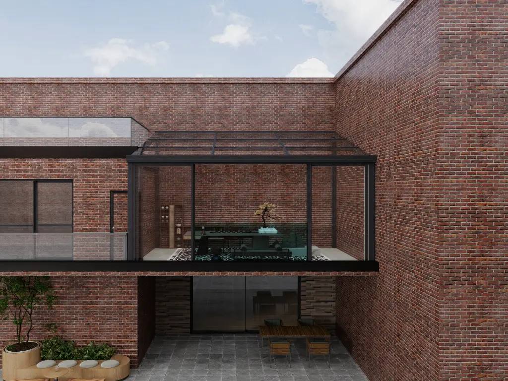 सनरूम के लिए पैनोरमिक खिड़कियाँ, आंगन, और दर्शनीय रिट्रीट